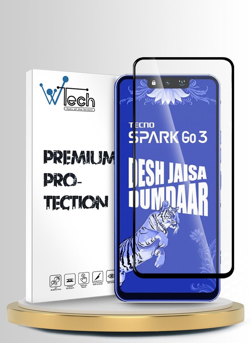 Wtech Tecno Spark Go 3 4G 2026 / TECNO GO 3 Premium E2E Series Full Glue Full Cover Tempered Glass Screen Protector (MSGECN) - Clear/Black - Image 1